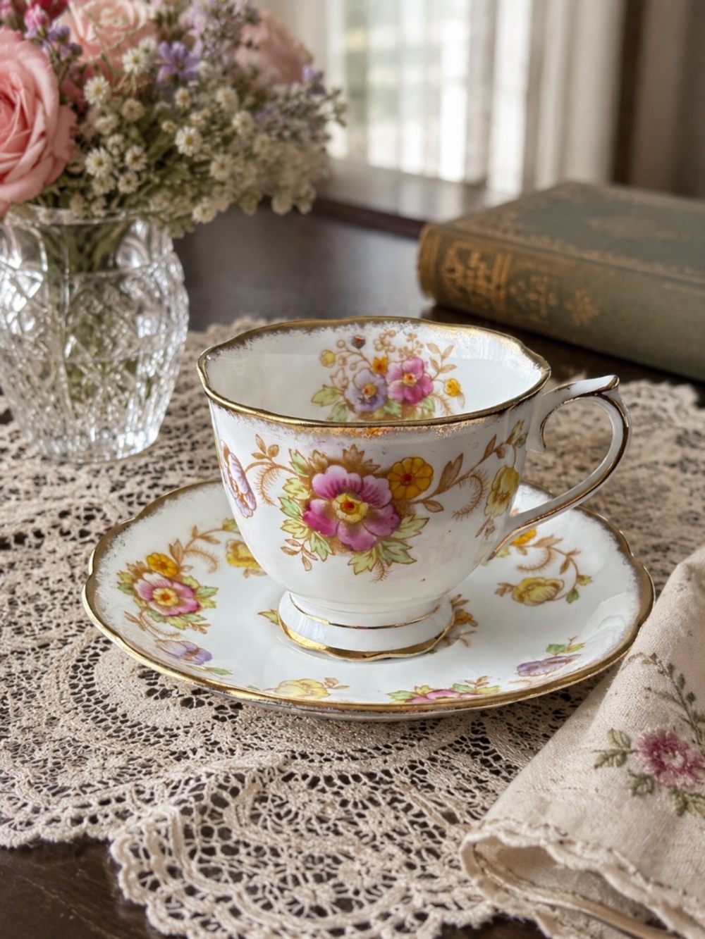 Vintage Royal Albert Evesham Floral Cottagecore Bone China Teacup and Saucer Set